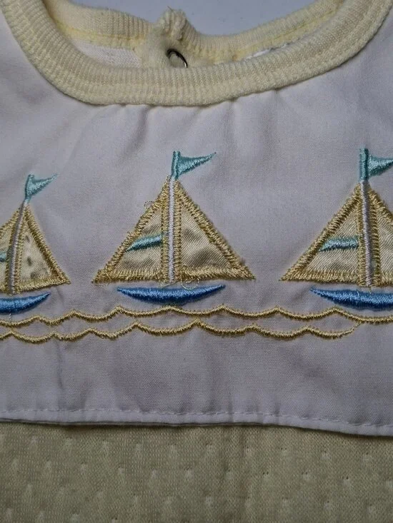 Vintage Baby Outfit Small Steps 6/9 Mos Yellow Sailboat Shirt Set Nautical 2 Pc - Picture 16 of 16
